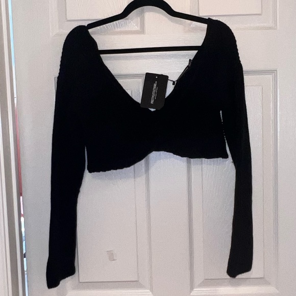 Black Knit Off the Shoulder Top - Picture 3 of 3